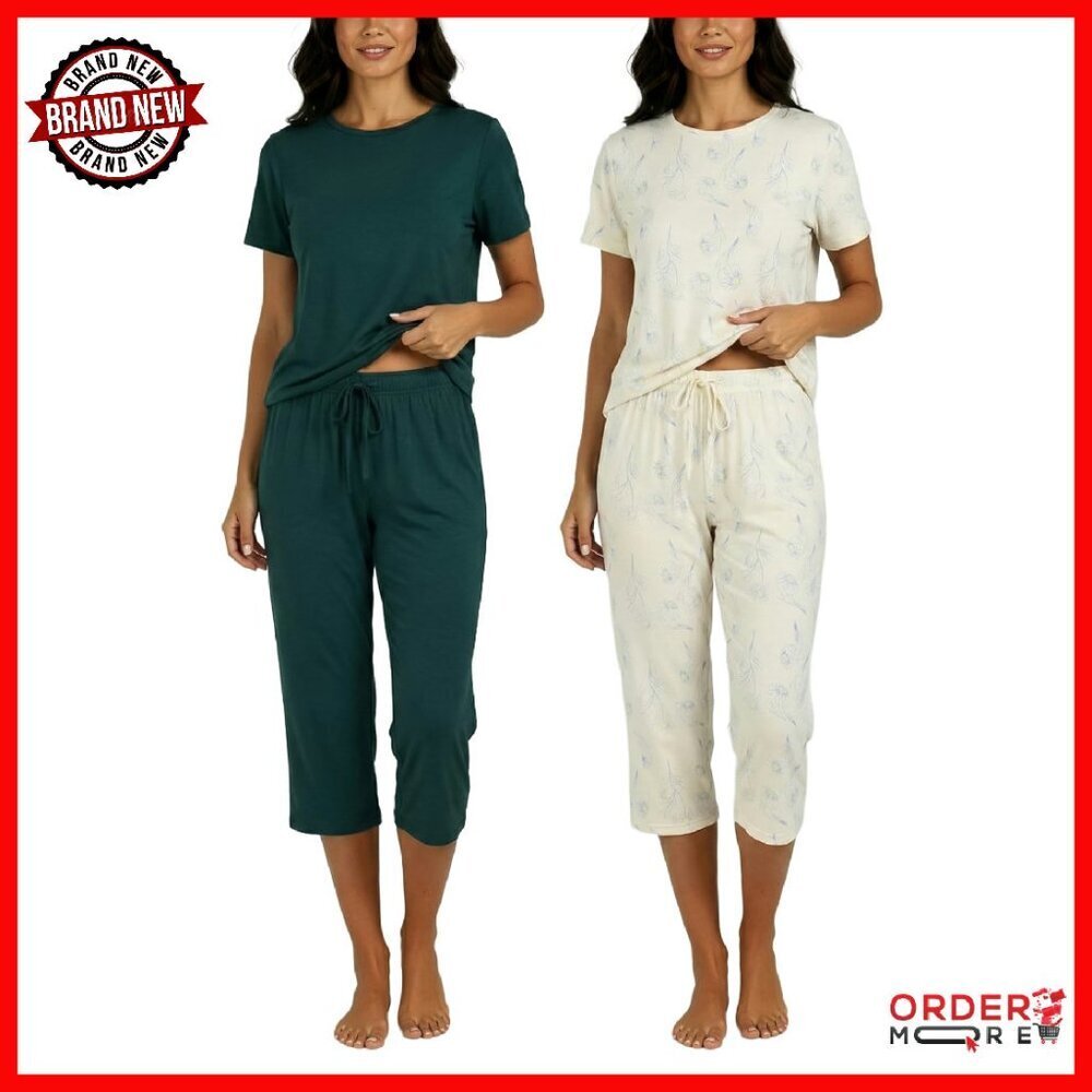 Women's Short Sleeve Capri Pajama Set 2-Pack Soft Sleepwear Lounge